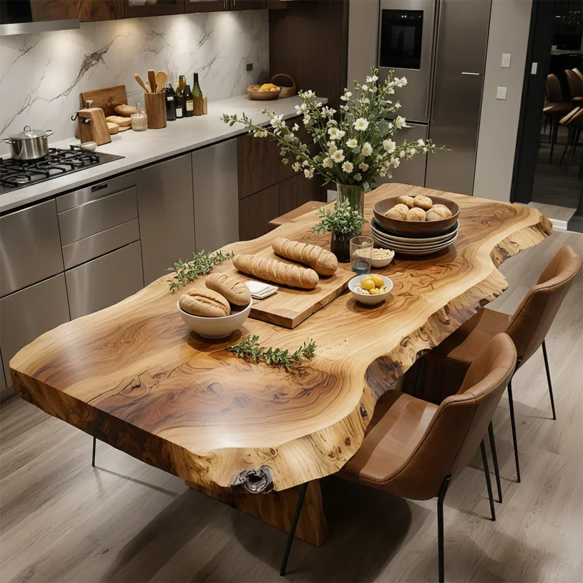 Natural Solid Wood Live-Edge Dining Table - Rustirawood