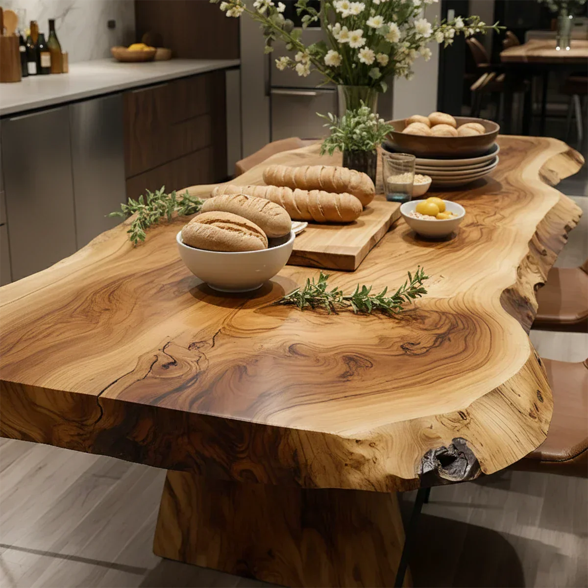 Natural Solid Wood Live-Edge Dining Table - Rustirawood