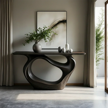Natural Solid Wood Modern Sculptural Wave Console Table - Rustirawood
