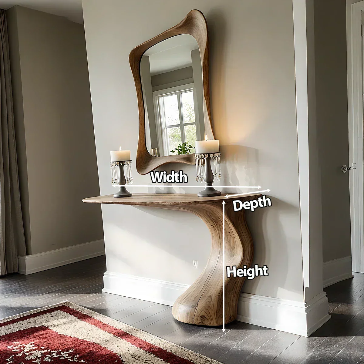 Natural Solid Wood Sculptural Console Table in Modern Wabi-Sabi Form - Rustirawood