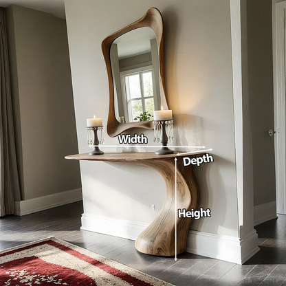 Natural Solid Wood Sculptural Console Table in Modern Wabi-Sabi Form - Rustirawood