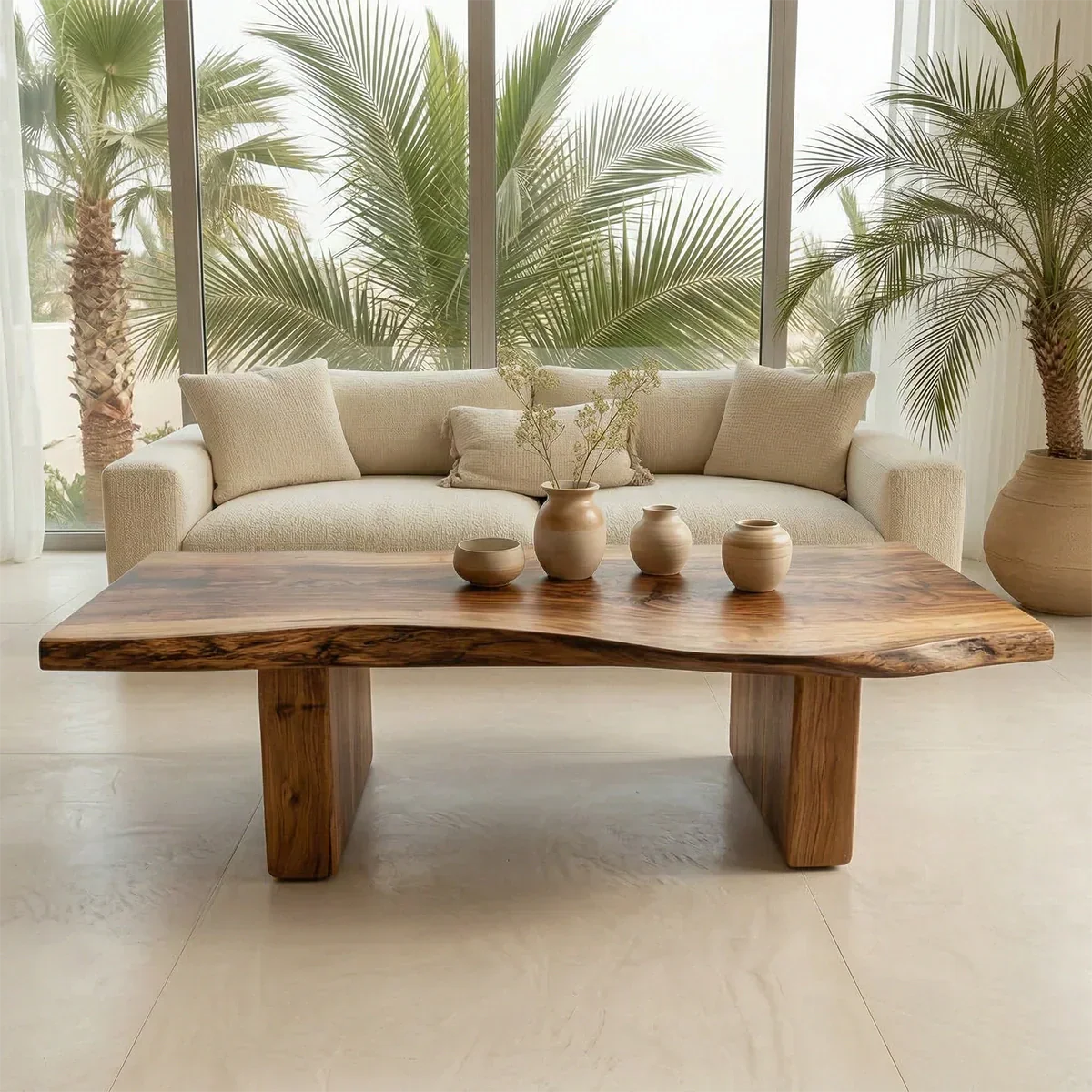 Organic Live Edge Coffee Table with Thick Slab Top in Natural Solid Wood - Rustirawood
