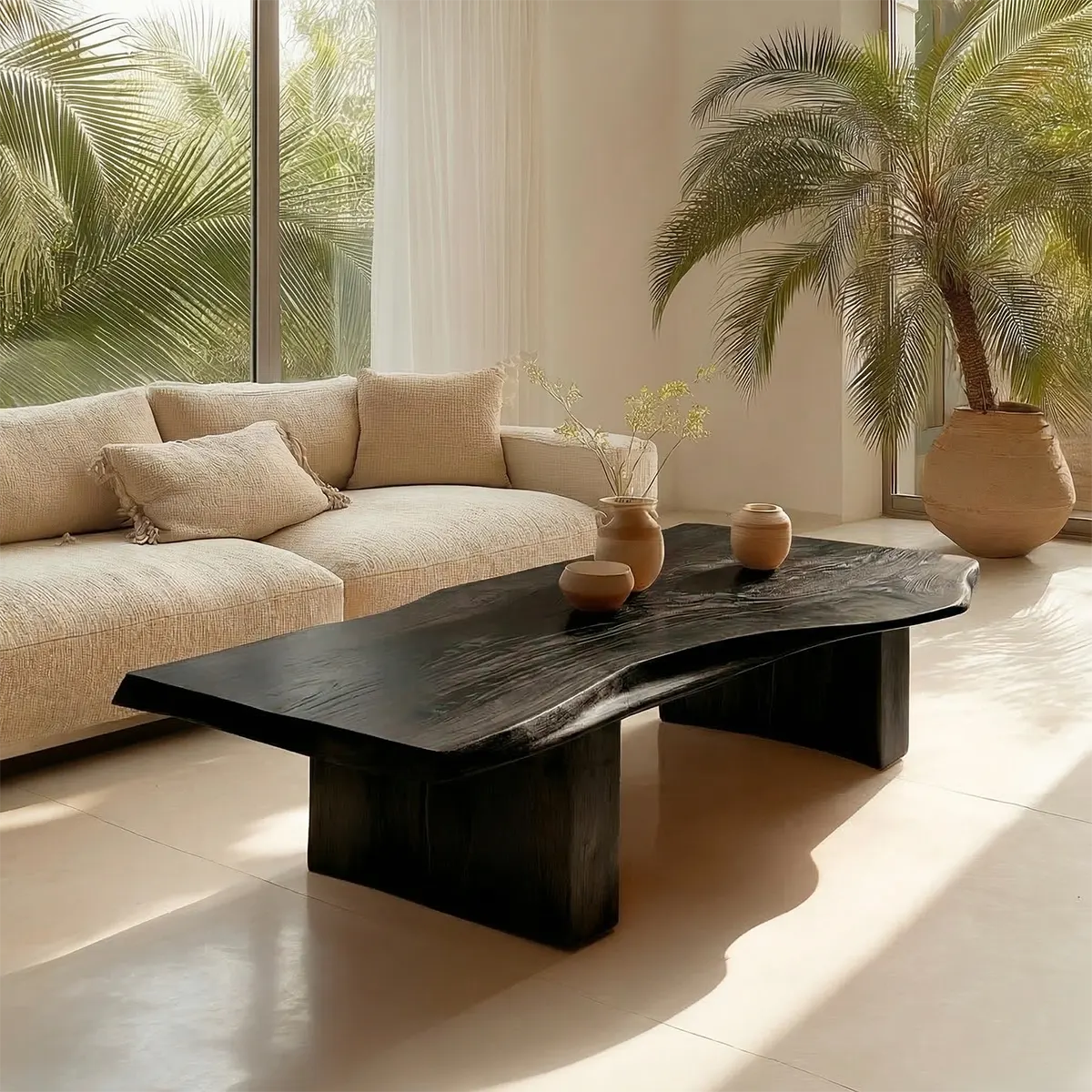 Organic Live Edge Coffee Table with Thick Slab Top in Natural Solid Wood - Rustirawood