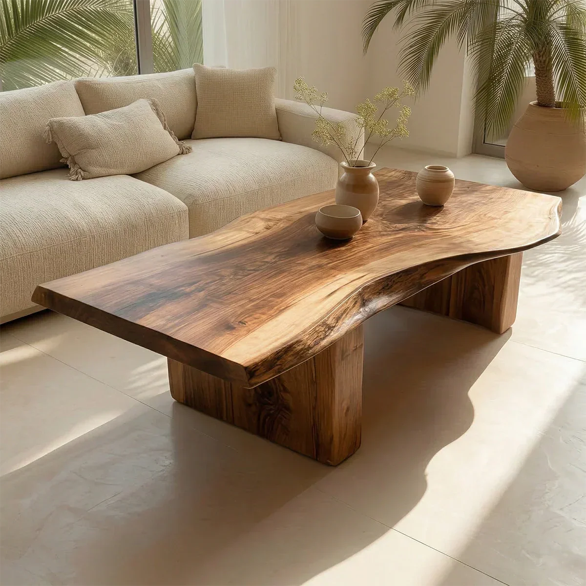 Organic Live Edge Coffee Table with Thick Slab Top in Natural Solid Wood - Rustirawood