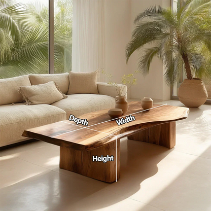 Organic Live Edge Coffee Table with Thick Slab Top in Natural Solid Wood - Rustirawood