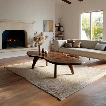 Organic Live Edge Natural Solid Wood Coffee Table with Sculptural Legs - Rustirawood