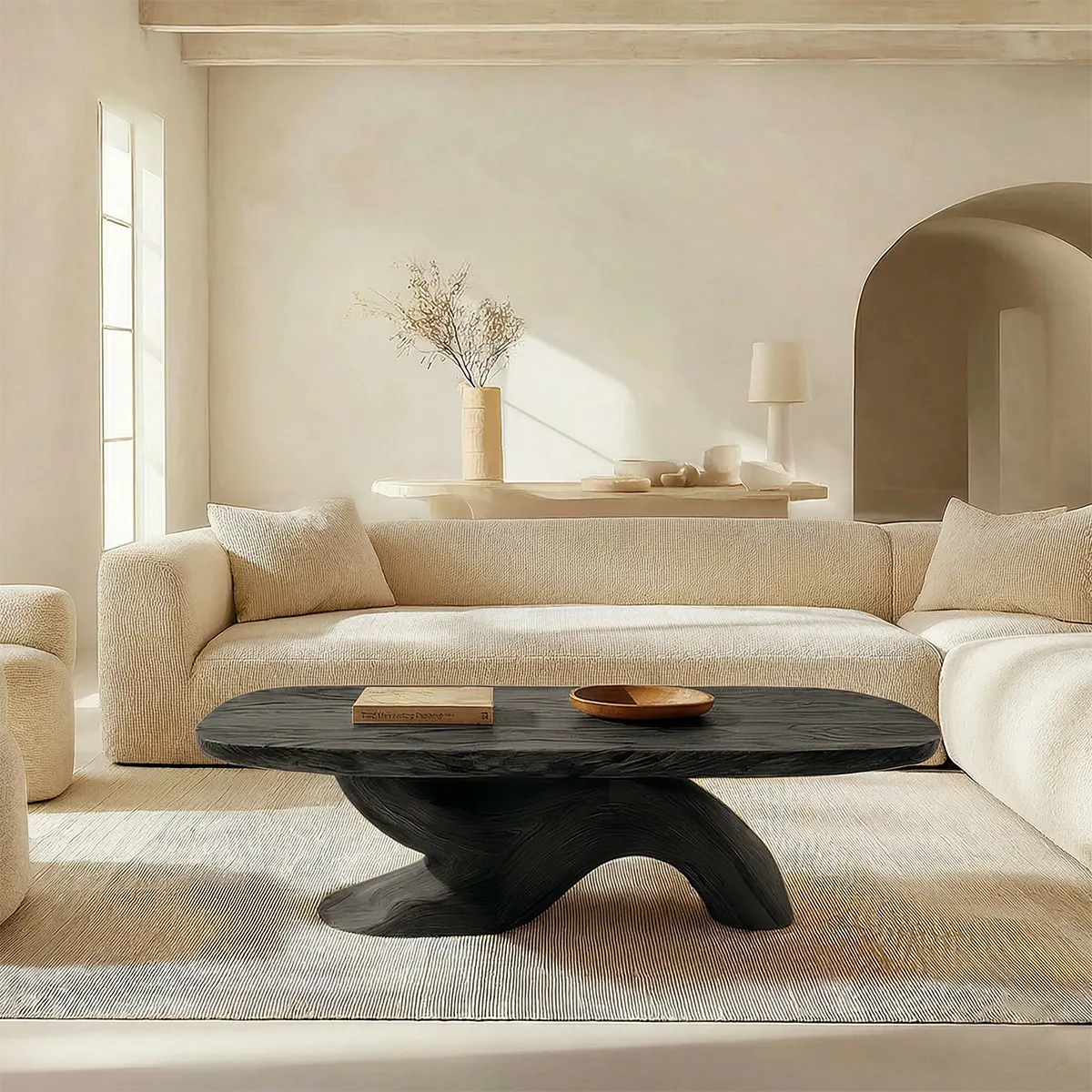 Organic Sculptural Pedestal Coffee Table in Natural Solid Wood - Rustirawood
