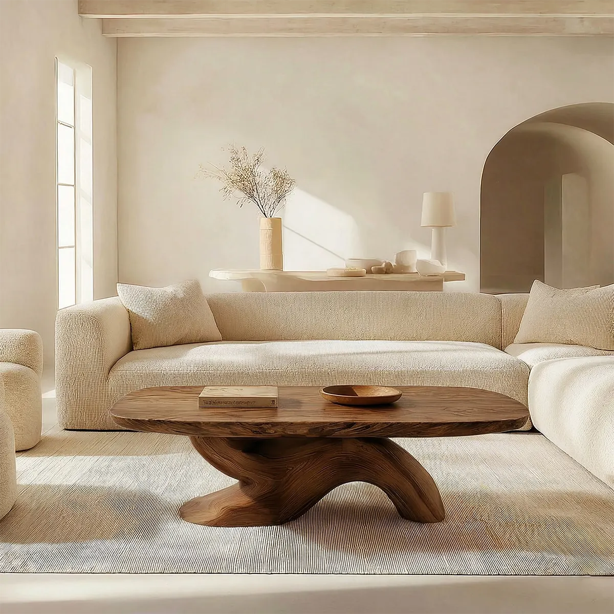 Organic Sculptural Pedestal Coffee Table in Natural Solid Wood - Rustirawood