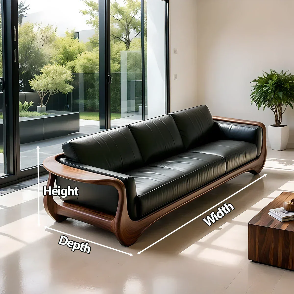 Premium Leather & Natural Solid Wood Sofa – Sculpted Modern Form - Rustirawood