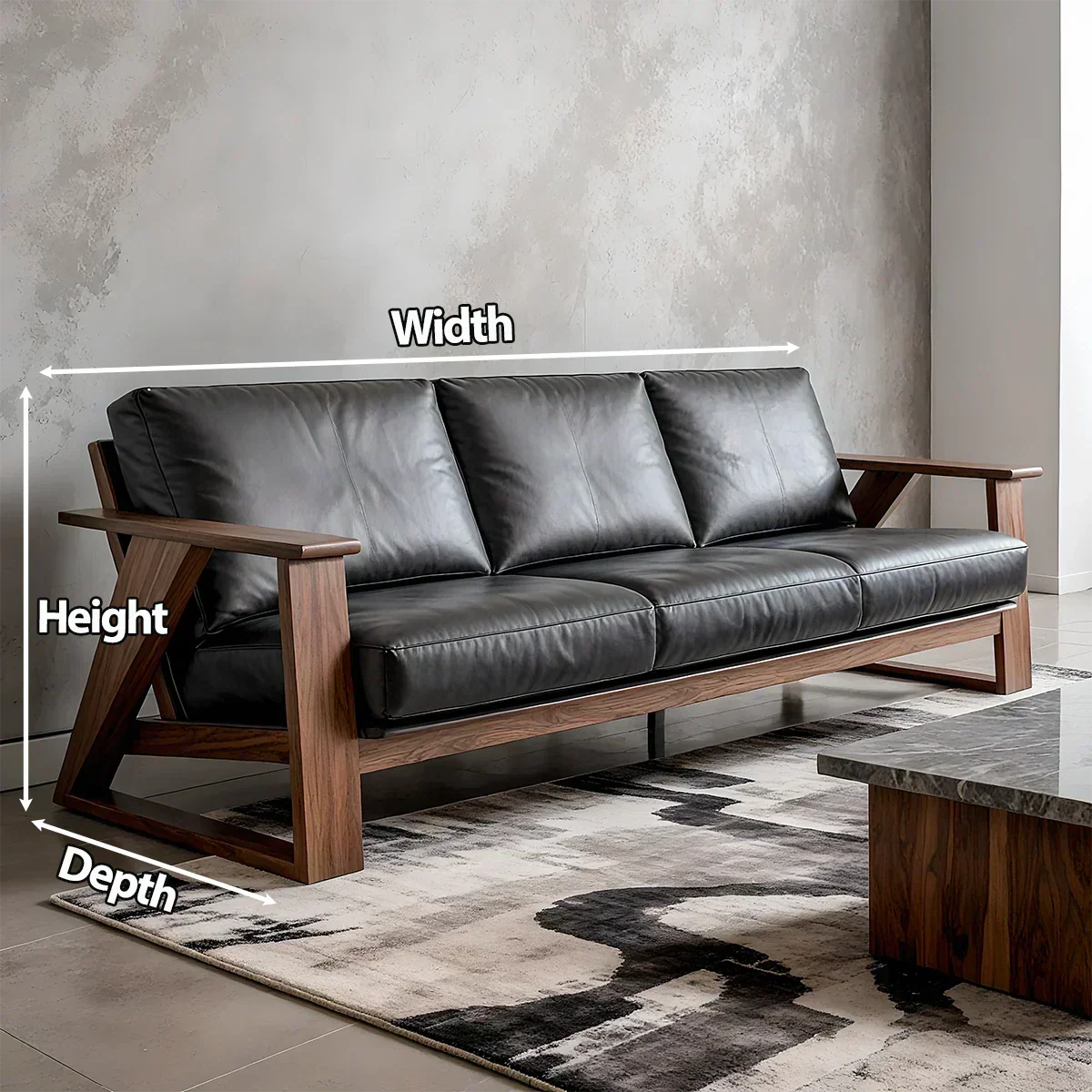 Premium Leather Sofa with Modern Z-Frame in Natural Solid Wood - Rustirawood