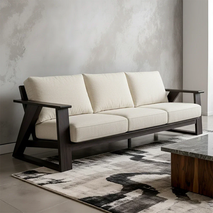 Premium Leather Sofa with Modern Z-Frame in Natural Solid Wood - Rustirawood