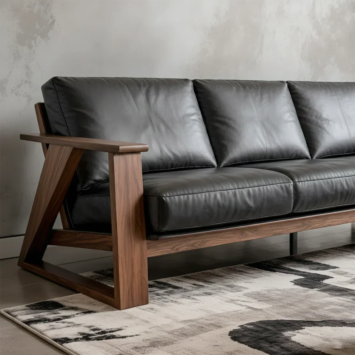 Premium Leather Sofa with Modern Z-Frame in Natural Solid Wood - Rustirawood