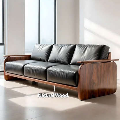 Premium Leather Sofa with Solid Wood Base – Modern Minimalist - Rustirawood