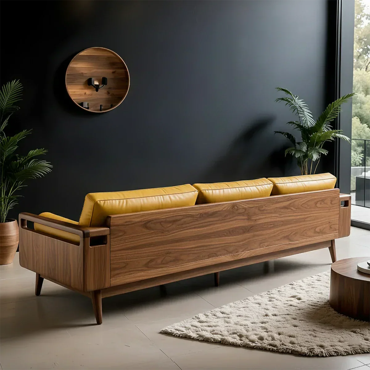 Premium Leather Solid Wood Sofa – Handcrafted Rustic Modern Design - Rustirawood