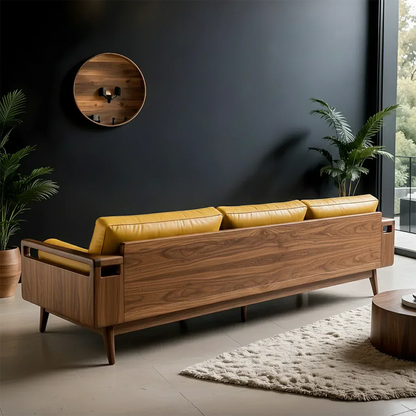 Premium Leather Solid Wood Sofa – Handcrafted Rustic Modern Design - Rustirawood