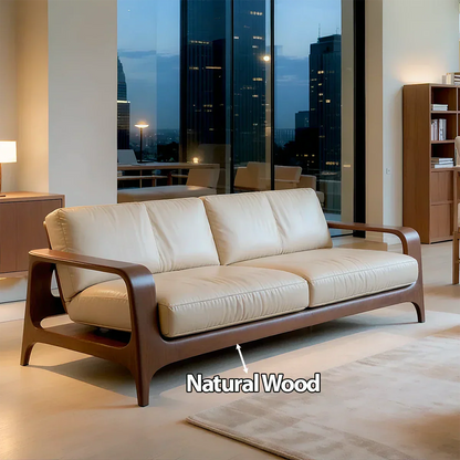 Premium Leather Solid Wood Sofa – Handcrafted Rustic Modern Design - Rustirawood