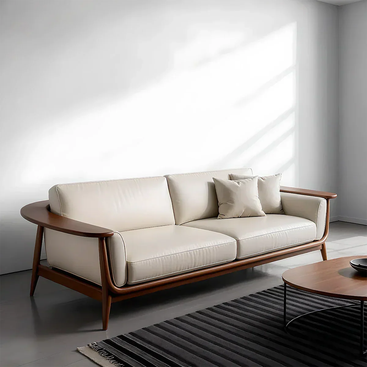 Premium Leather Solid Wood Sofa – Modern Minimalist Design - Rustirawood