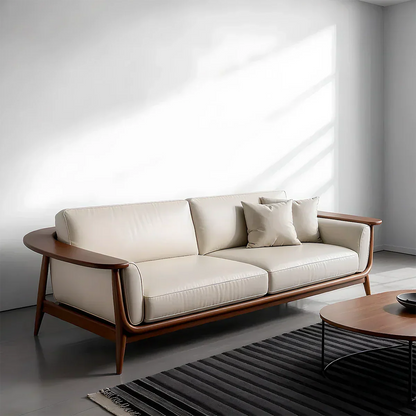 Premium Leather Solid Wood Sofa – Modern Minimalist Design - Rustirawood
