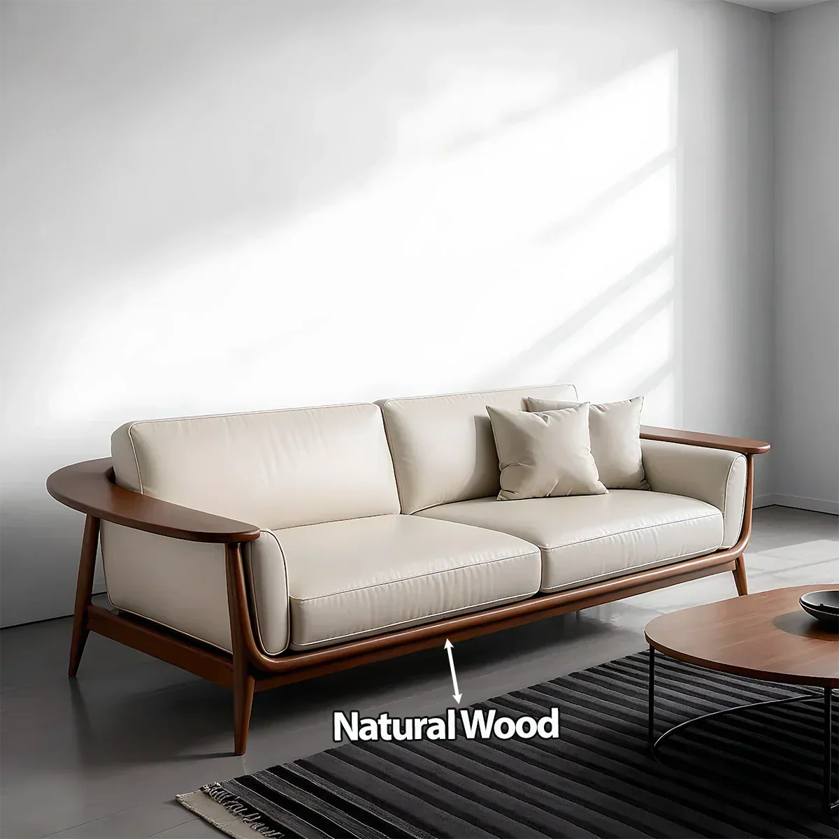 Premium Leather Solid Wood Sofa – Modern Minimalist Design - Rustirawood