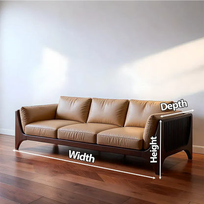 Premium Solid Wood Leather Sofa – Modern Minimal Design - Rustirawood