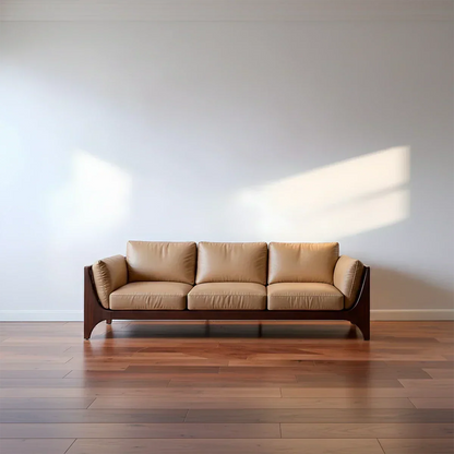 Premium Solid Wood Leather Sofa – Modern Minimal Design - Rustirawood