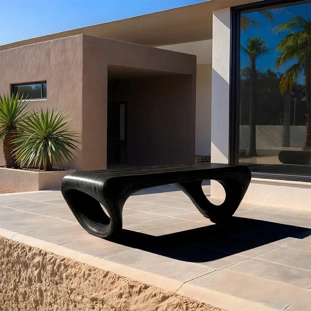 Sculpted Loop Bench in Natural Solid Wood - Rustirawood