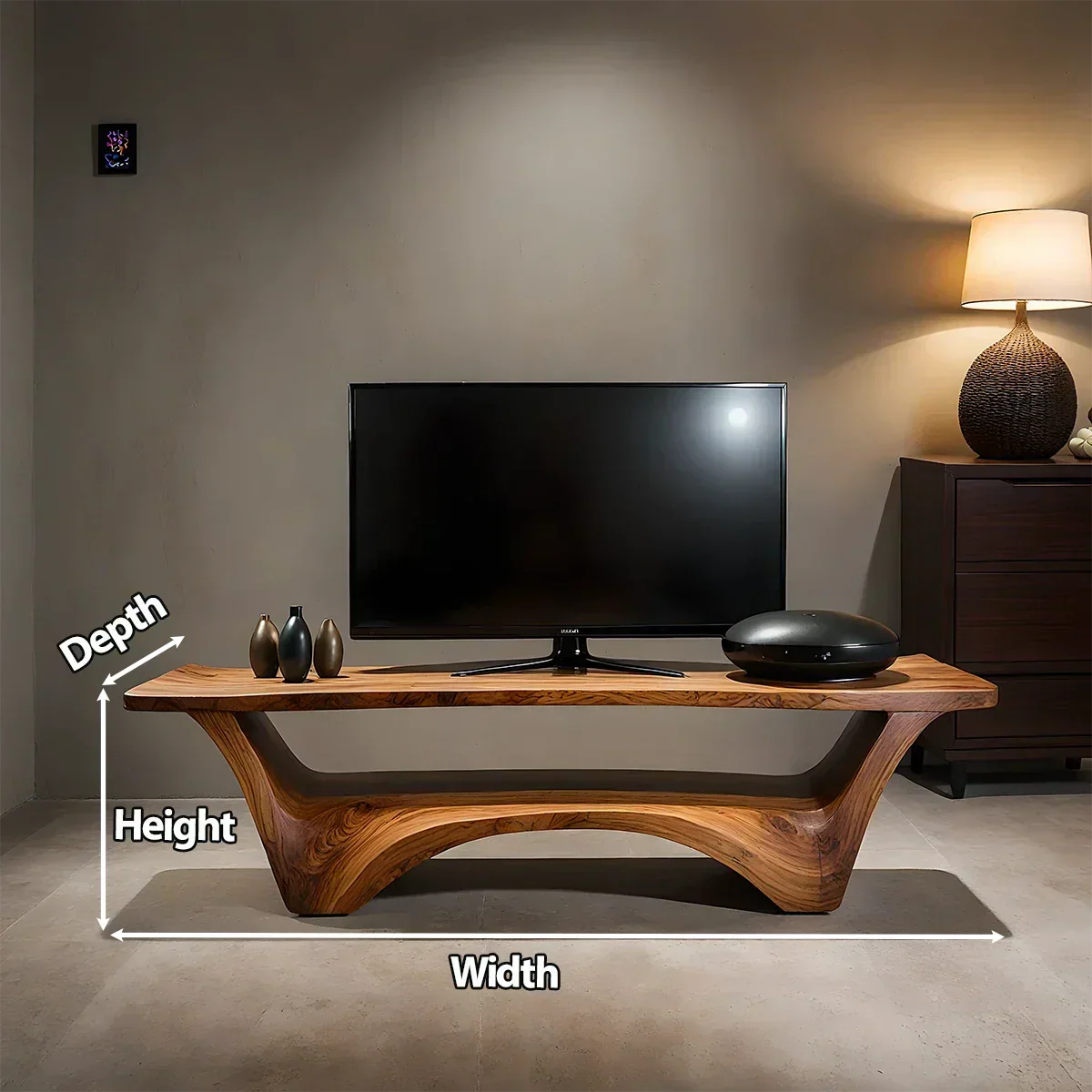 Sculpted Solid Wood TV Stand – Modern Curved Minimalist Design - Rustirawood