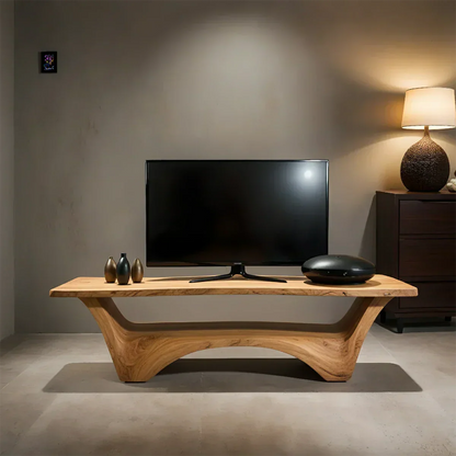Sculpted Solid Wood TV Stand – Modern Curved Minimalist Design - Rustirawood