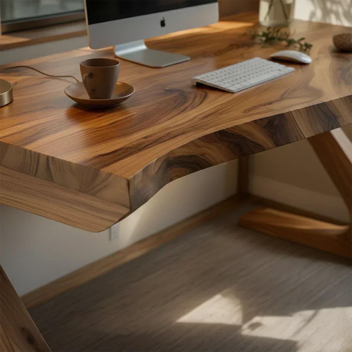 Sculpted Solid Wood Z-Leg Desk for Modern Workspaces - Rustirawood