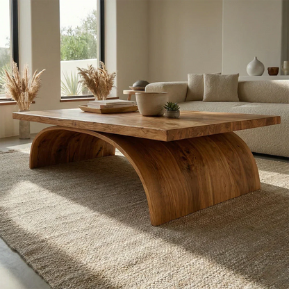 Sculptural Arch Base Coffee Table in Organic Modern Natural Solid Wood - Rustirawood