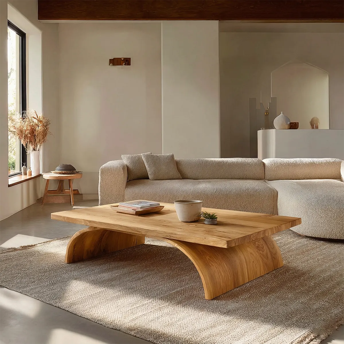 Sculptural Arch Base Coffee Table in Organic Modern Natural Solid Wood - Rustirawood