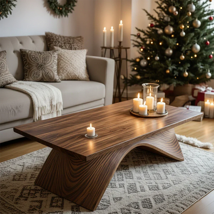 Sculptural Curved Solid Wood Coffee Table – Handcrafted Natural Finish - Rustirawood