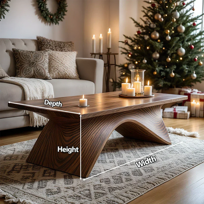 Sculptural Curved Solid Wood Coffee Table – Handcrafted Natural Finish - Rustirawood