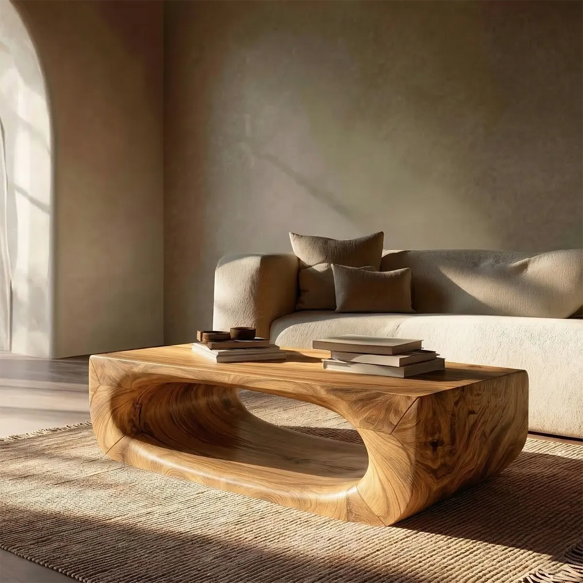 Sculptural Hollow Coffee Table in Organic Modern Natural Solid Wood - Rustirawood