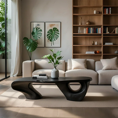 Sculptural Natural Solid Wood Coffee Table — Organic Curve Design - Rustirawood