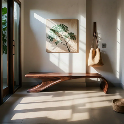 Sculptural Natural Solid Wood Entryway Bench - Rustirawood