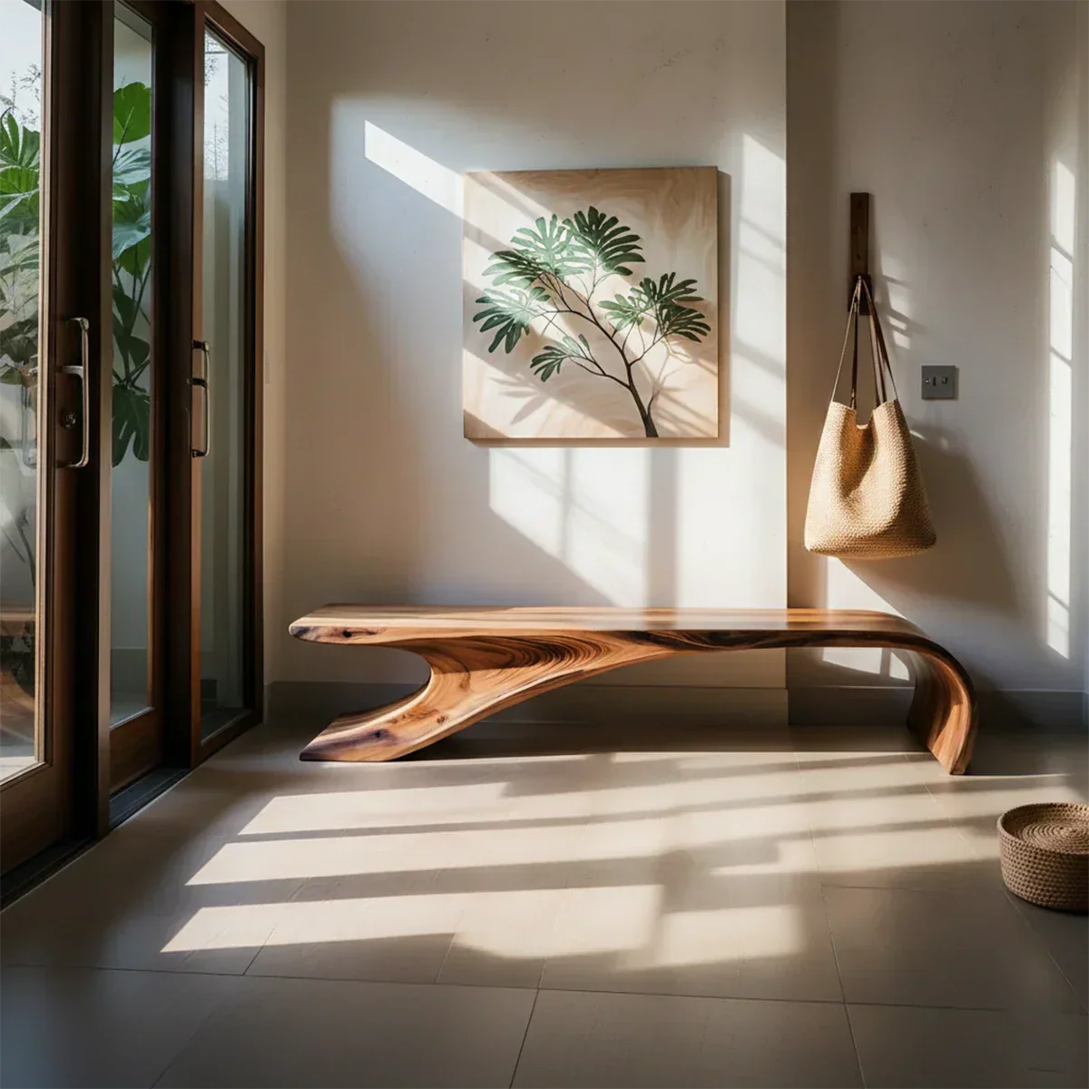 Sculptural Natural Solid Wood Entryway Bench - Rustirawood