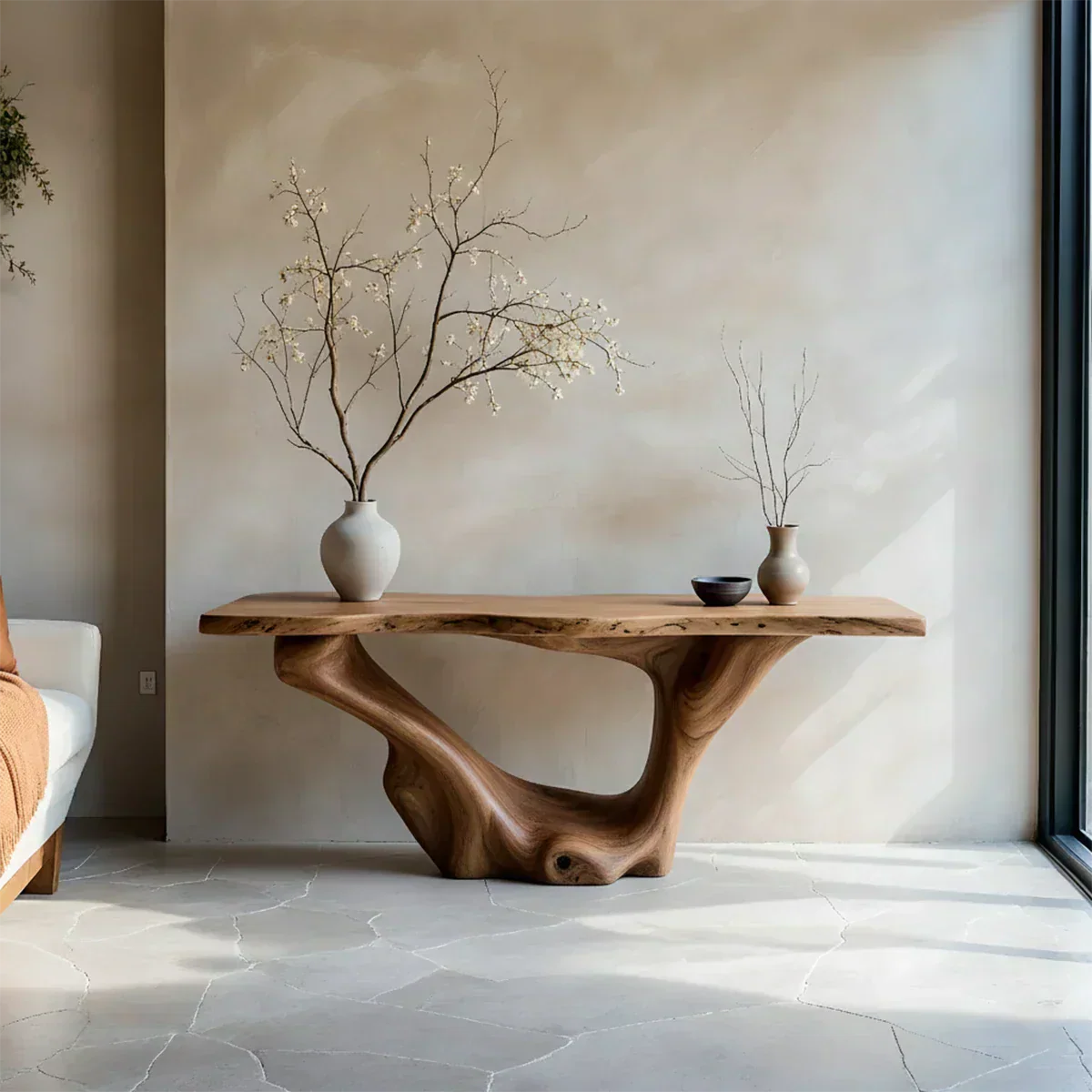 Sculptural Organic Solid Wood Console Table – Art Form Base - Rustirawood