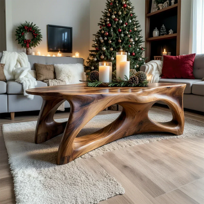 Sculptural Solid Wood Coffee Table – Handcrafted Natural Finish - Rustirawood