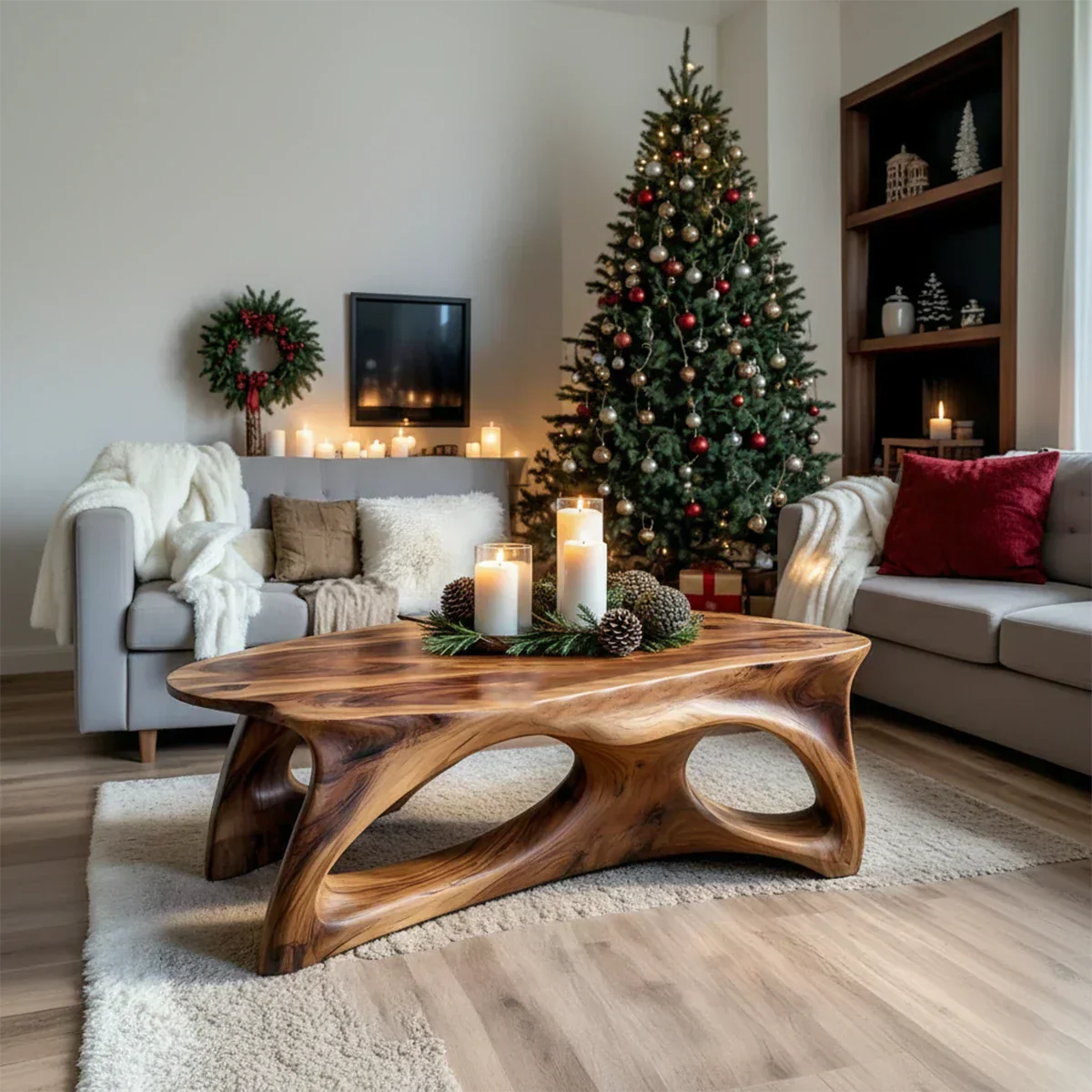 Sculptural Solid Wood Coffee Table – Handcrafted Natural Finish - Rustirawood