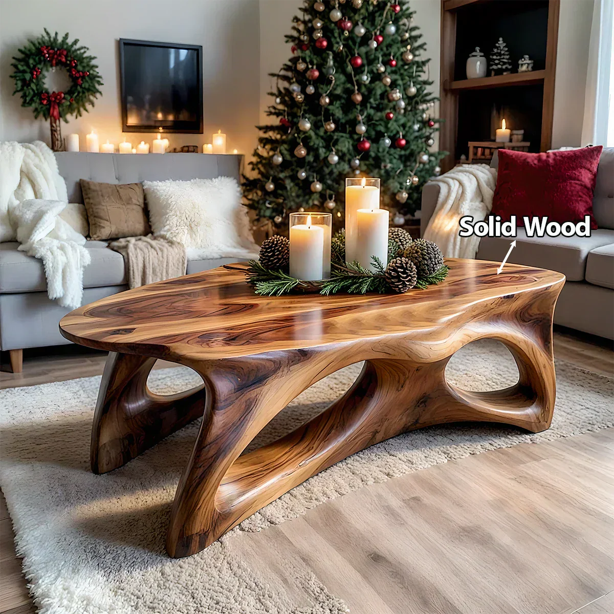 Sculptural Solid Wood Coffee Table – Handcrafted Natural Finish - Rustirawood
