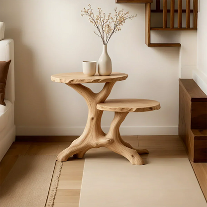 Solid Wood Accent Table – Modern Sculptural Branchform Duo Design - Rustirawood