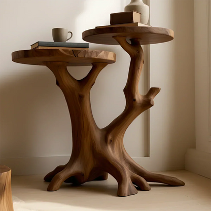 Solid Wood Accent Table – Modern Sculptural Branchform Twin Design - Rustirawood