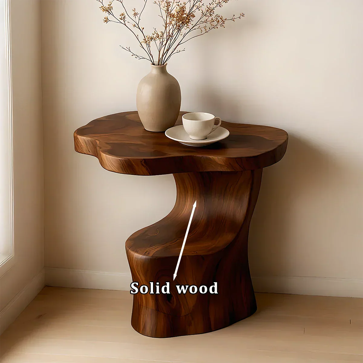 Solid Wood Accent Table – Modern Sculptural Flowform - Rustirawood