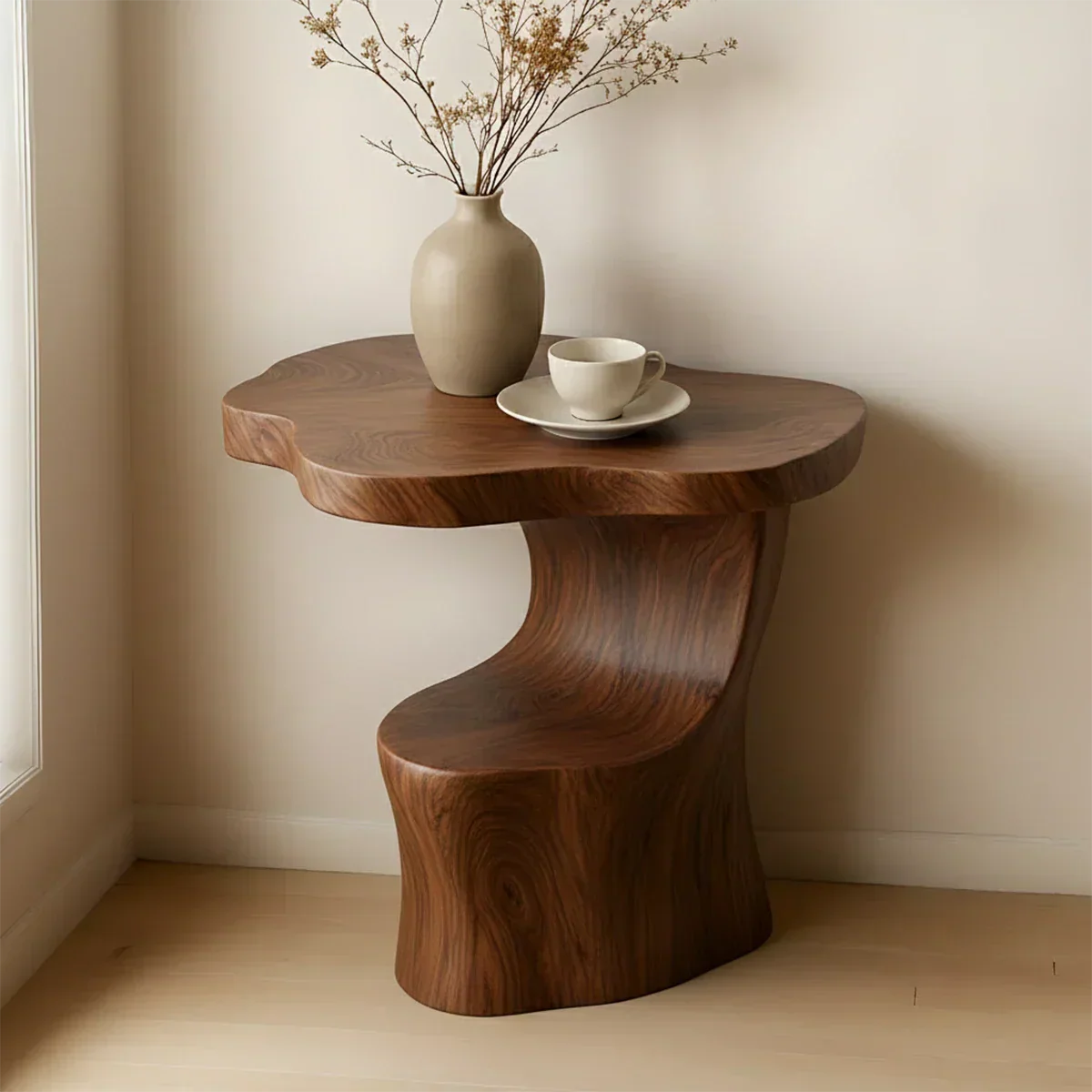 Solid Wood Accent Table – Modern Sculptural Flowform - Rustirawood