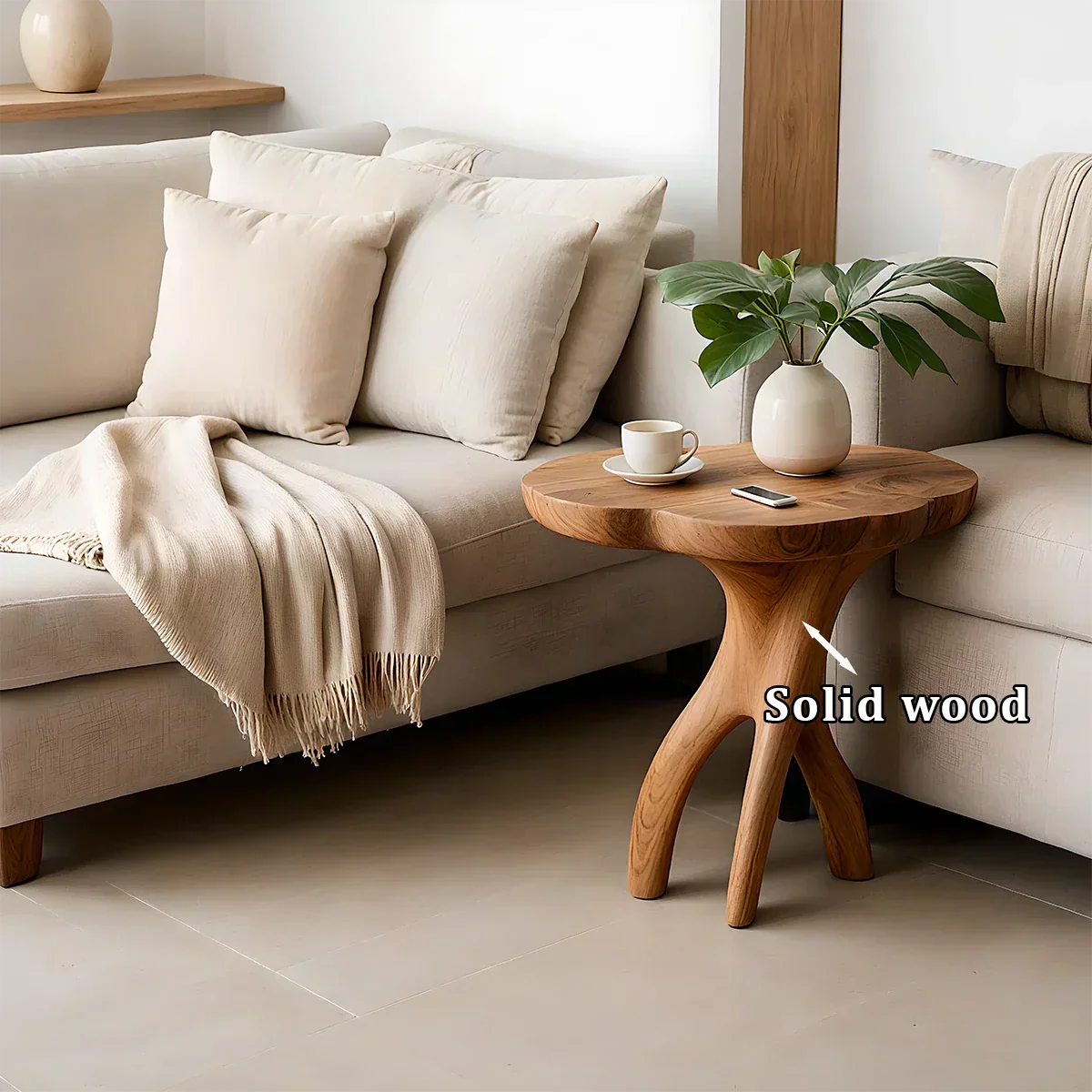 Solid Wood Accent Table – Modern Sculptural Tri-Branch Design - Rustirawood