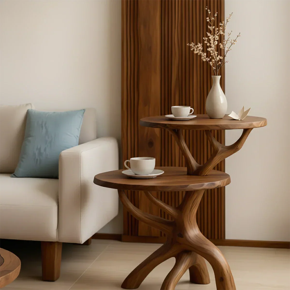 Solid Wood Accent Table Set – Modern Sculptural Branchform Design - Rustirawood