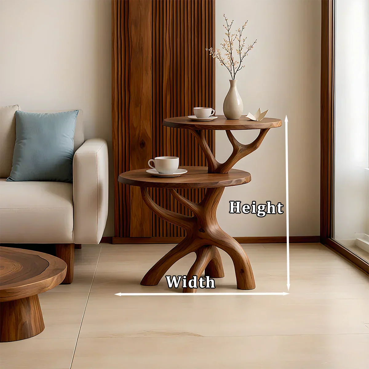 Solid Wood Accent Table Set – Modern Sculptural Branchform Design - Rustirawood