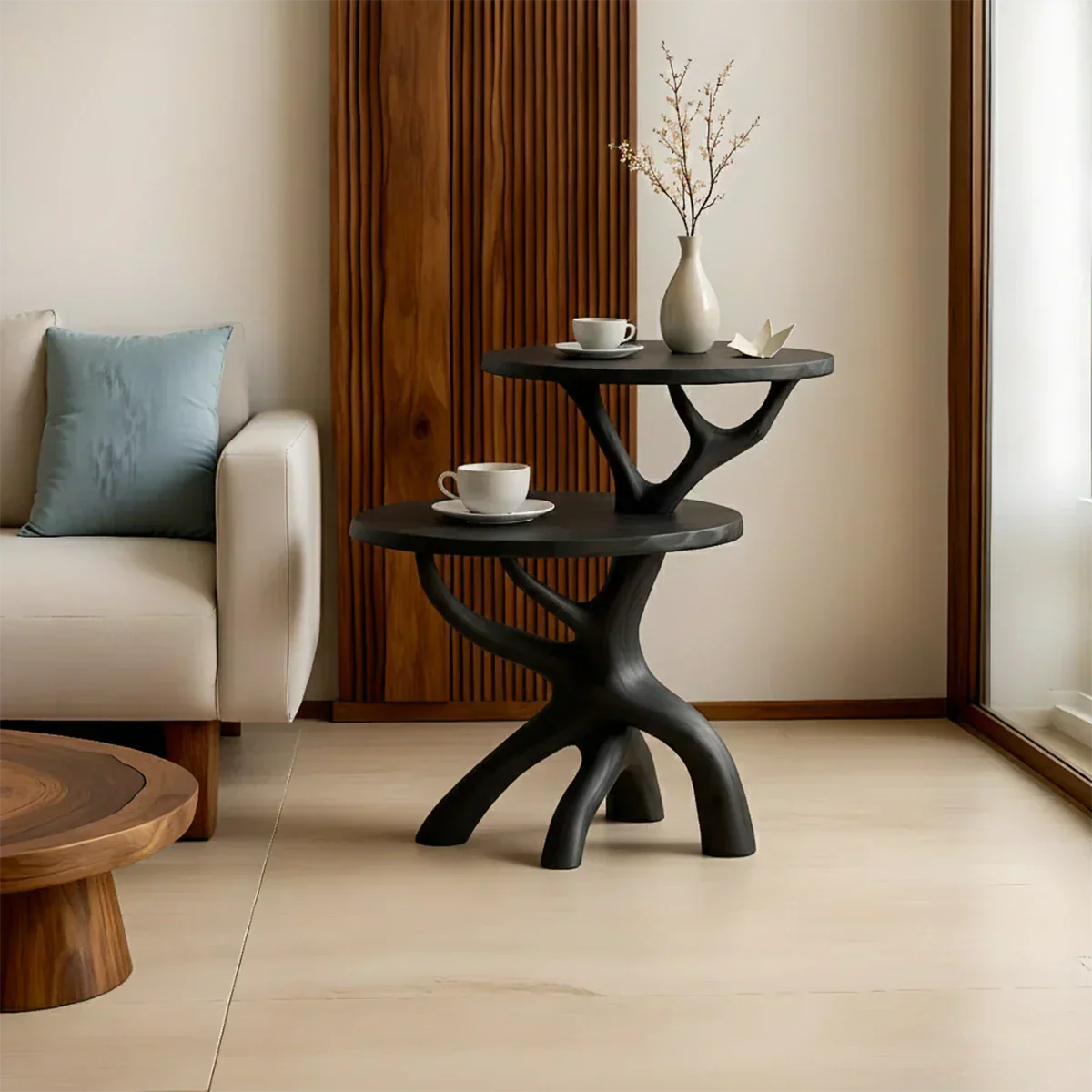 Solid Wood Accent Table Set – Modern Sculptural Branchform Design - Rustirawood