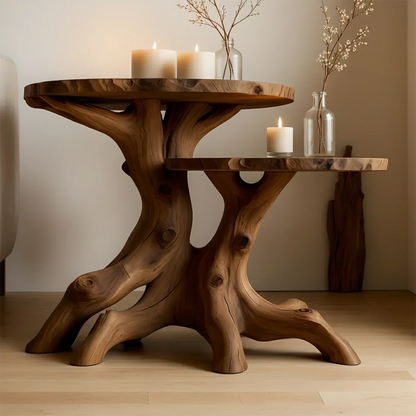Solid Wood Accent Table Set – Modern Sculptural Rooted Branchform Design - Rustirawood